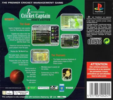 International Cricket Captain 2001 - Ashes Edition (EU) box cover back